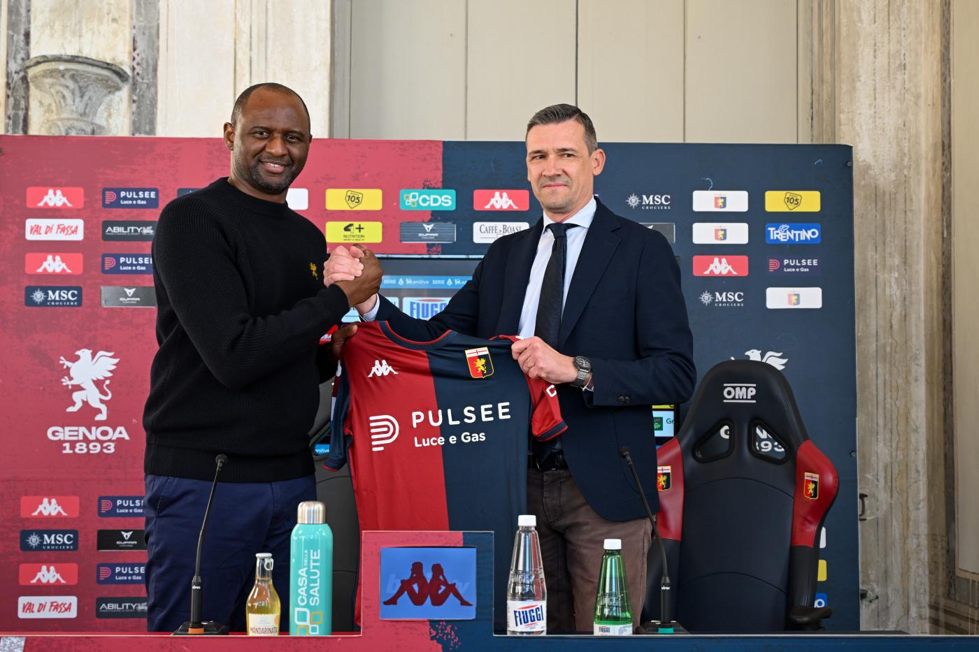 Il direttore sportivo del Genoa Marco Ottolini durante la presentazione del tecnico Patrick Vieira in sala stampa Junews.it